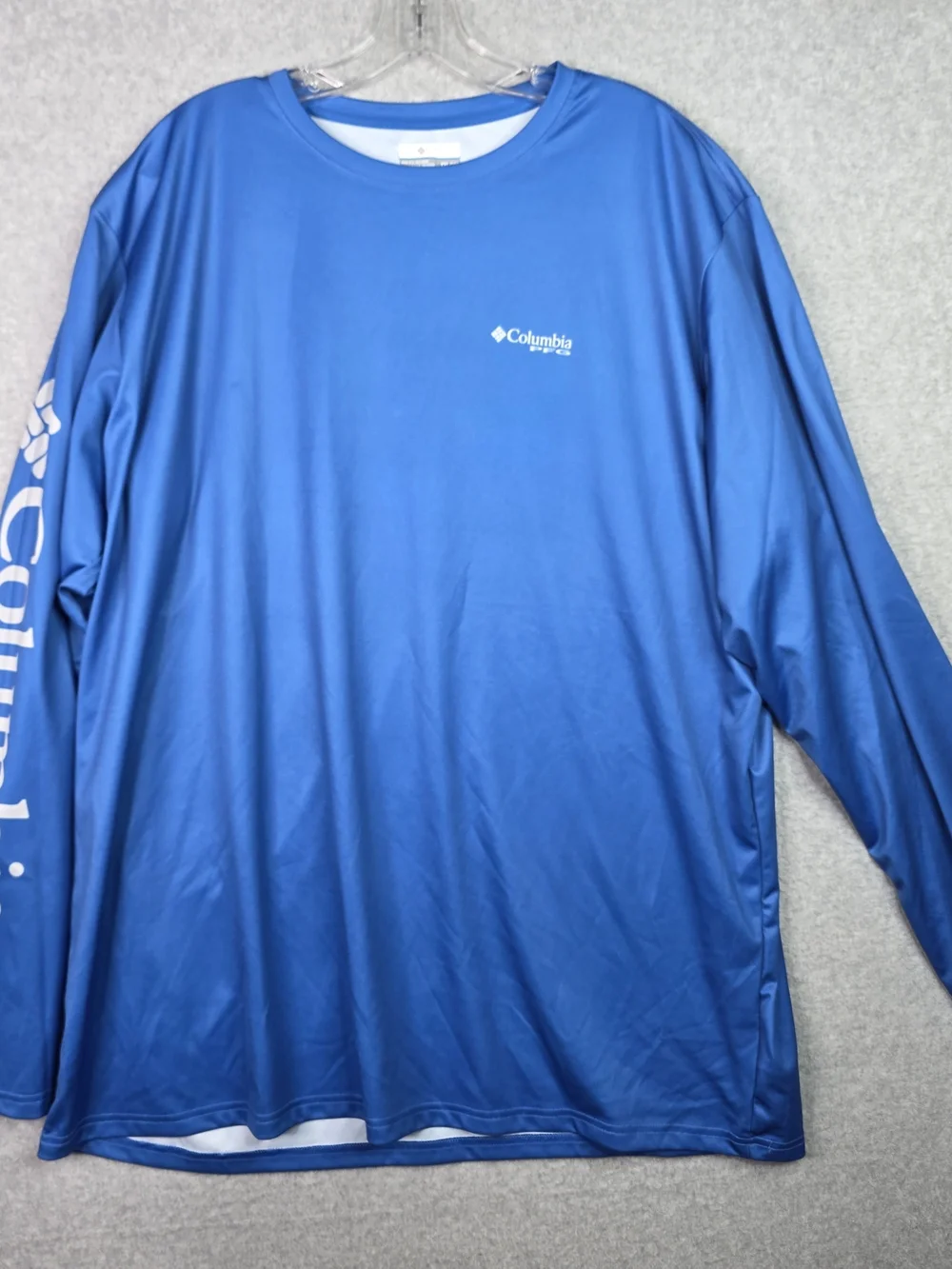 Columbia Blue Long-Sleeve Swim Rash Guard with Yellow-Green Mahi Mahi Graphic